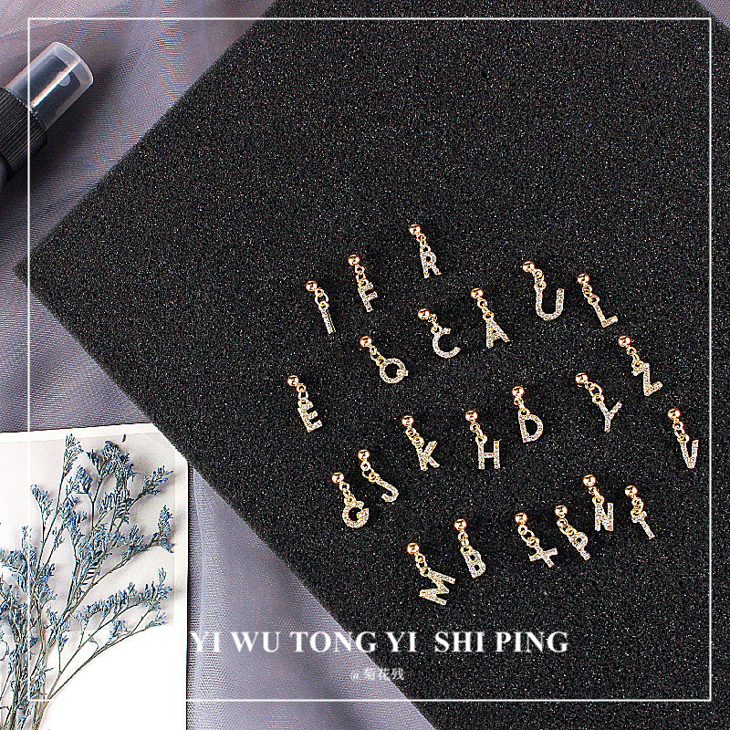 mini exquisite your name 925 earrings new trendy diamond 925 silver needle letter temperament earrings for women