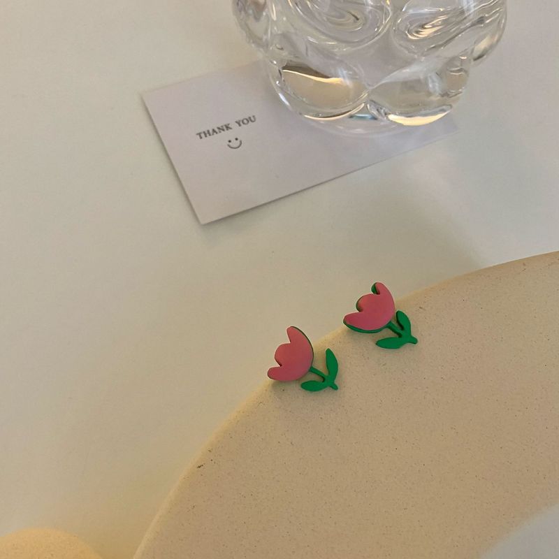 S925 Silver Needle Korean Temperament Cute Tulip Earrings Female Internet Celebrity Fashion Personality Simple Small Earrings Stud Earrings