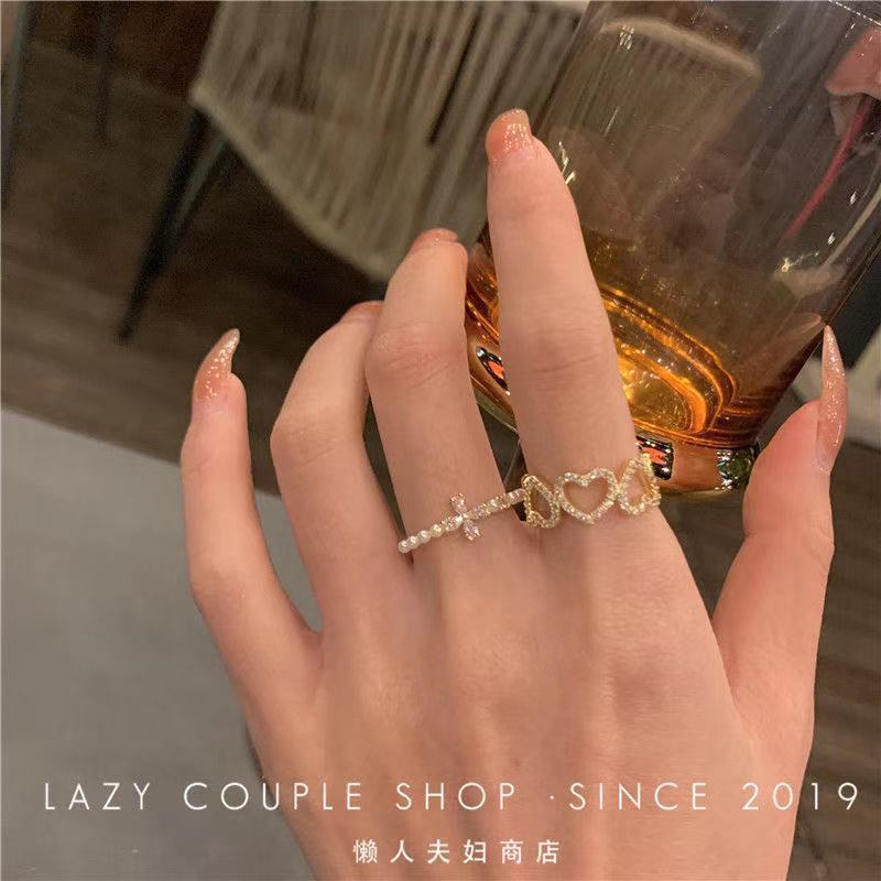 Super gentle ~ ins girl love ring opening adjustable micro-paved zircon super flash new student trend