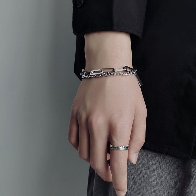 Niche design sense ins trendy splicing double-layered bracelets for men and women hip-hop personality cold style titanium steel hand jewelry