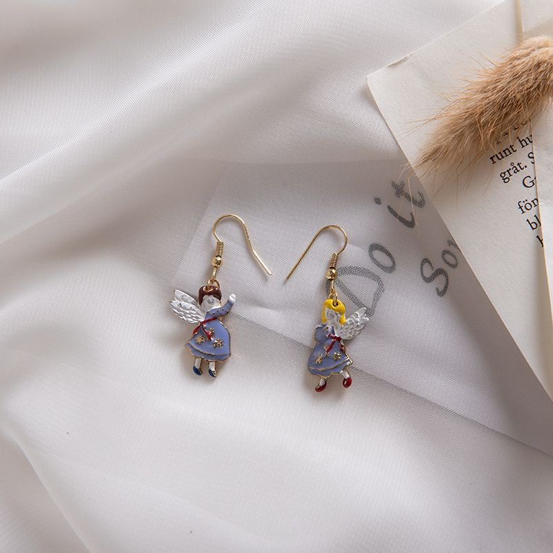 Heidi Clara asymmetric drip glaze fun fresh sweet cute Korean fashion earrings earrings ear clip earrings