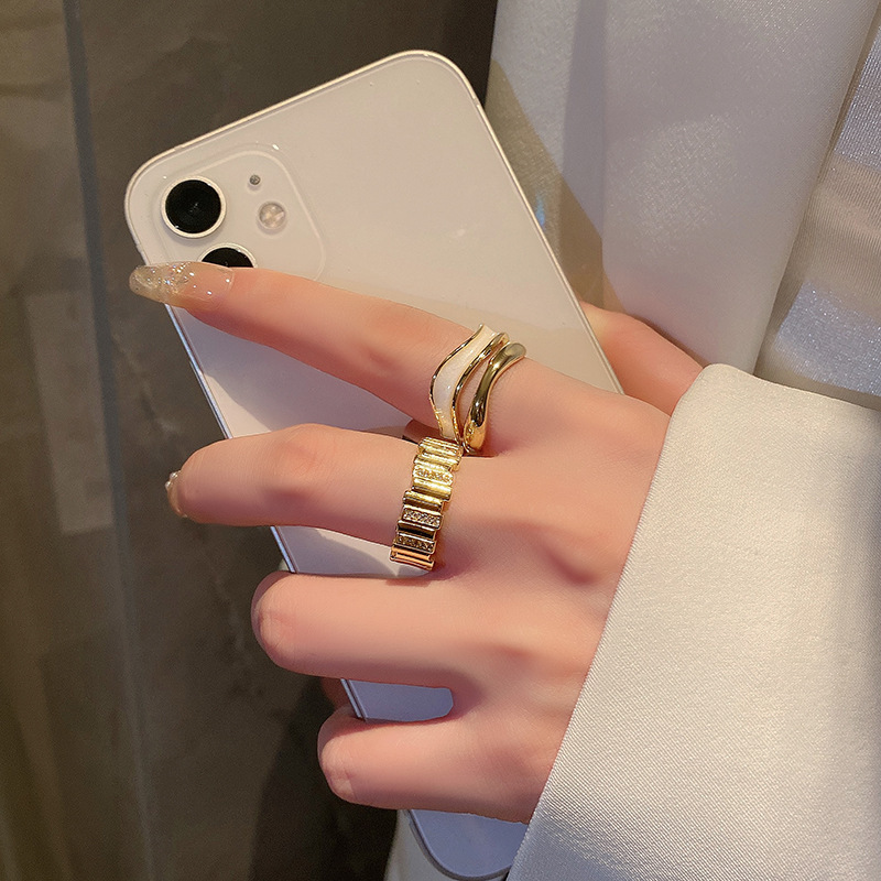 White mother-of-pearl double-layered ring for women ins fashion light luxury niche design high-end cold style index finger ring open ring