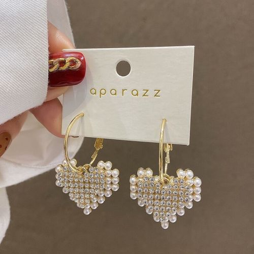 ins blogger small pearl love earrings new trendy female sense light luxury cold style earrings earrings