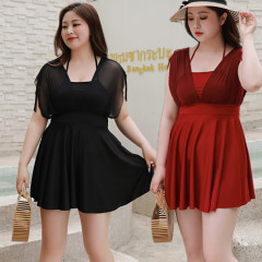 Mom swimsuit women's one-piece boxer large size plus fat loose fat MM with sleeves to cover belly boxer hot spring swimsuit 36066