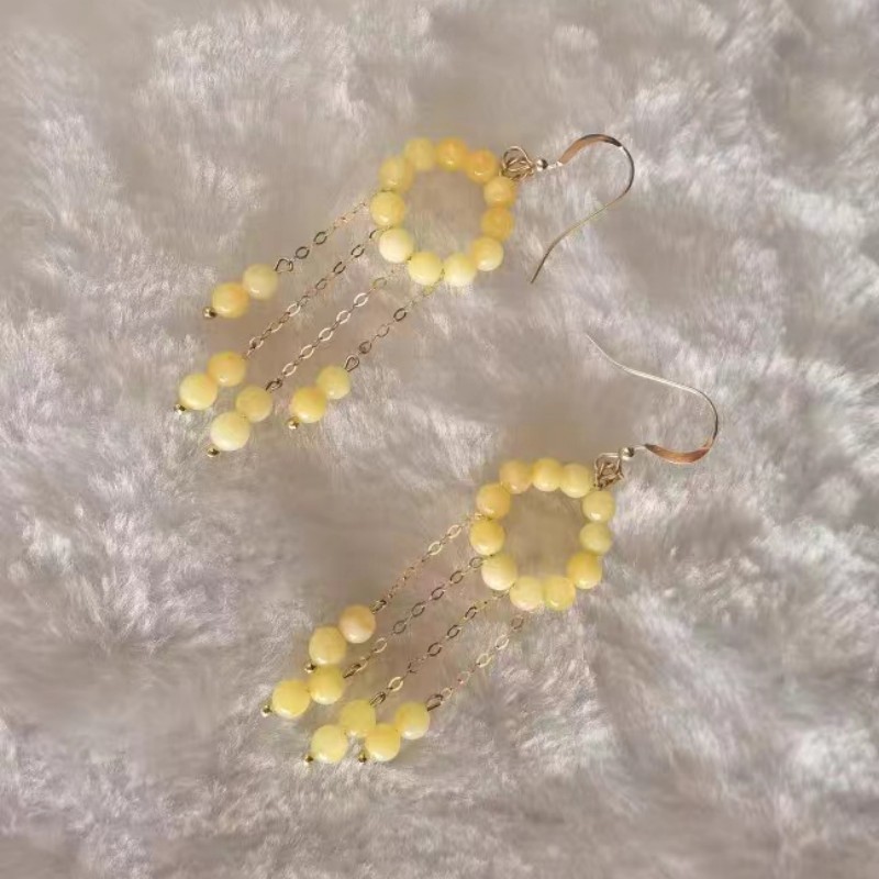 New Chinese style ancient style super fairy long beaded tassel earrings feminine versatile whitening earrings holiday style earrings