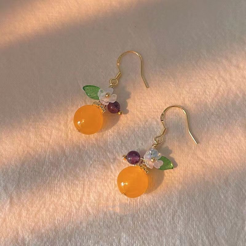 Great looking ~ summer orange ~ s925 niche creative design earrings for women pastoral style topaz flower earrings stud earrings