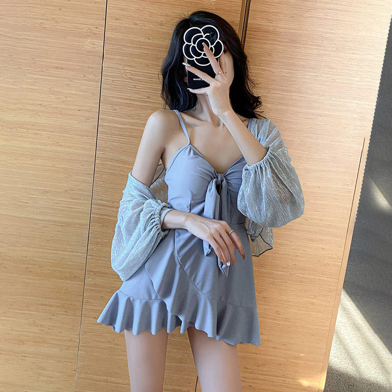 2024 new one-piece swimsuit two-piece conservative belly-covering slimming super fairy ins style skirt style boxer small breasts hot spring