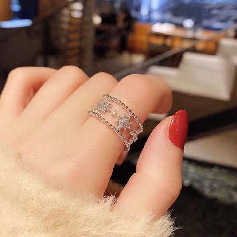 Six-pointed star open ring women's fashionable personality light luxury full diamond zircon index finger ring ins niche high-end sense ring