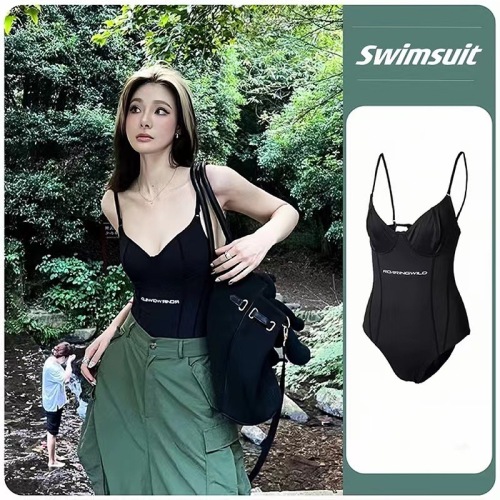 European and American style swimsuit for women, versatile resort hot spring swimsuit, black backless one-piece bikini, summer hot girl outfit