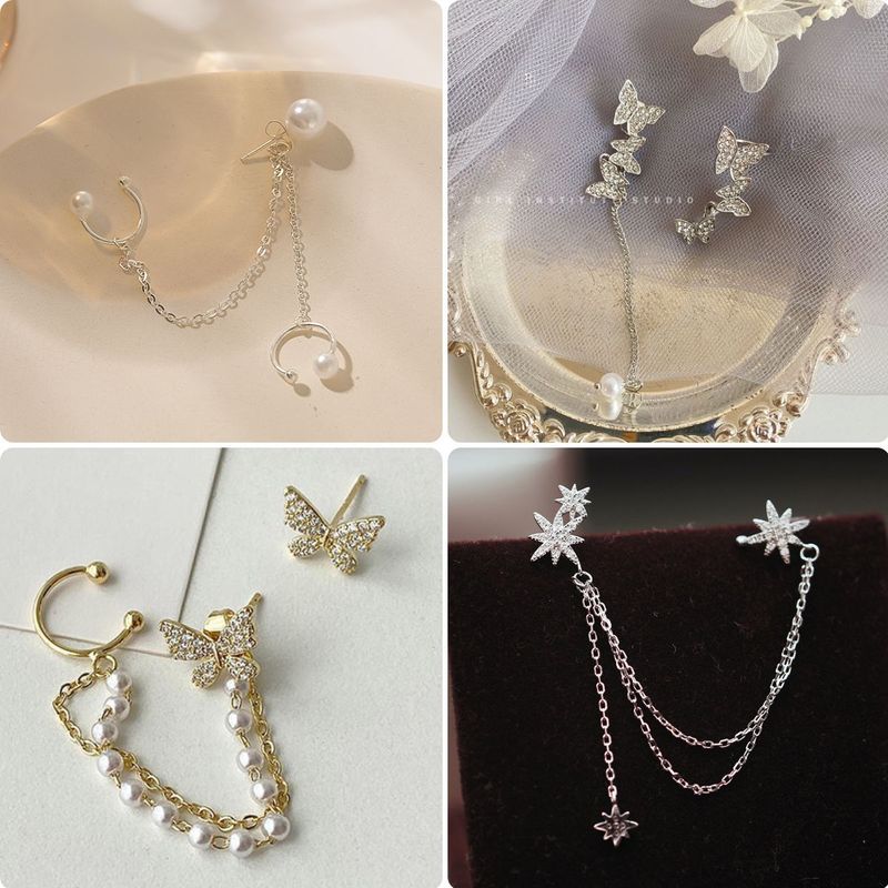 Korean style personalized asymmetrical tassel ear bone clip one-piece earrings ins design light luxury versatile earrings wholesale for women