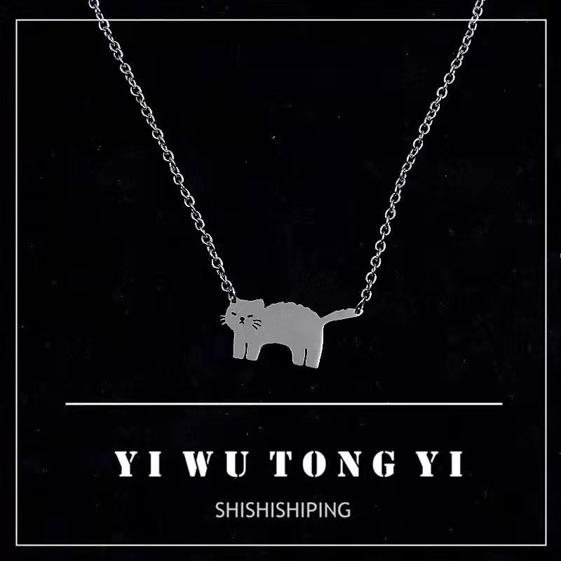 Kitten necklace for men and women, trendy neck clavicle chain, Internet celebrity hip-hop accessories, simple cartoon, cute personality and fun