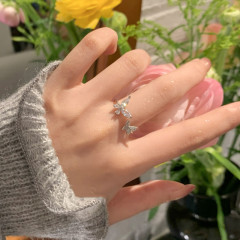 Korean version of super fairy micro-paved zircon butterfly ring with opening personality niche light luxury high-end index finger ring women's fashion
