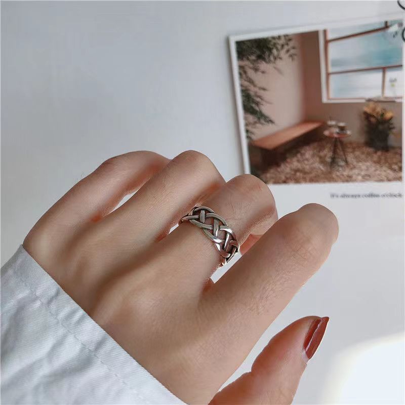 [Copper] Korean Dongdaemun ins trendy personality hip-hop versatile cross braid ring women's simple fashion ring