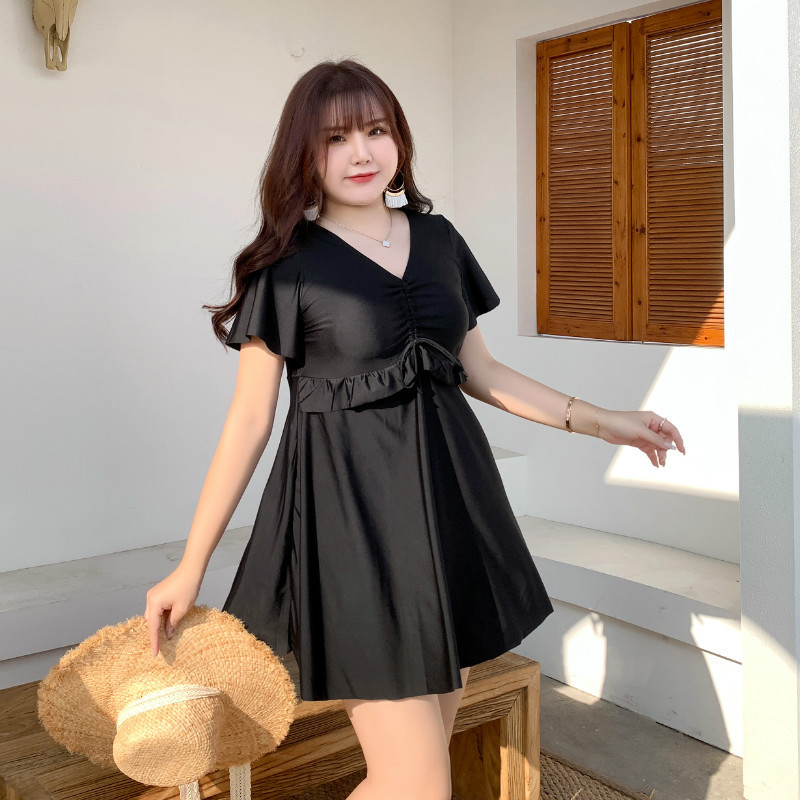 Hot spring swimsuit for women, one-piece skirt style, covering the flesh, black boxer angle, conservative, slimming, fat girl plus fat, plus size swimsuit for women