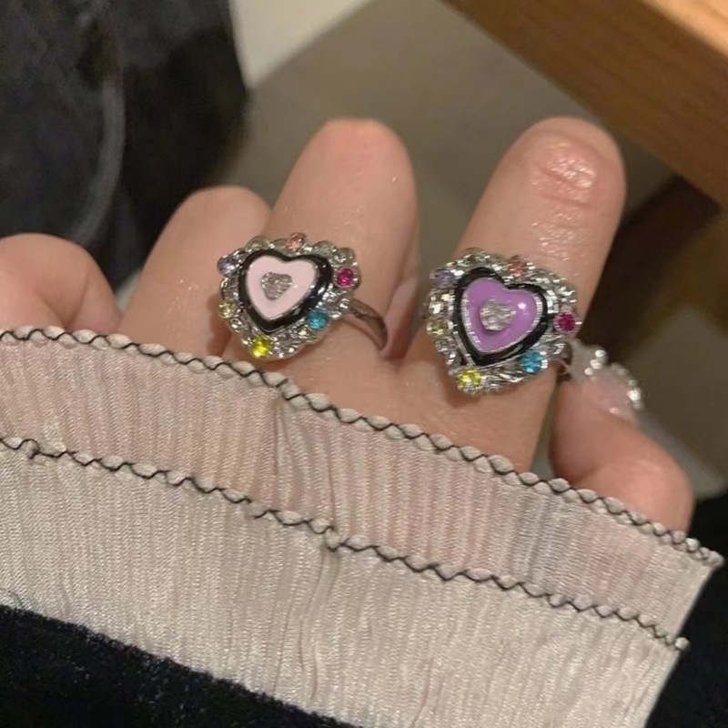 Korean new color diamond love open ring niche temperament personality versatile index finger ring internet celebrity versatile ring