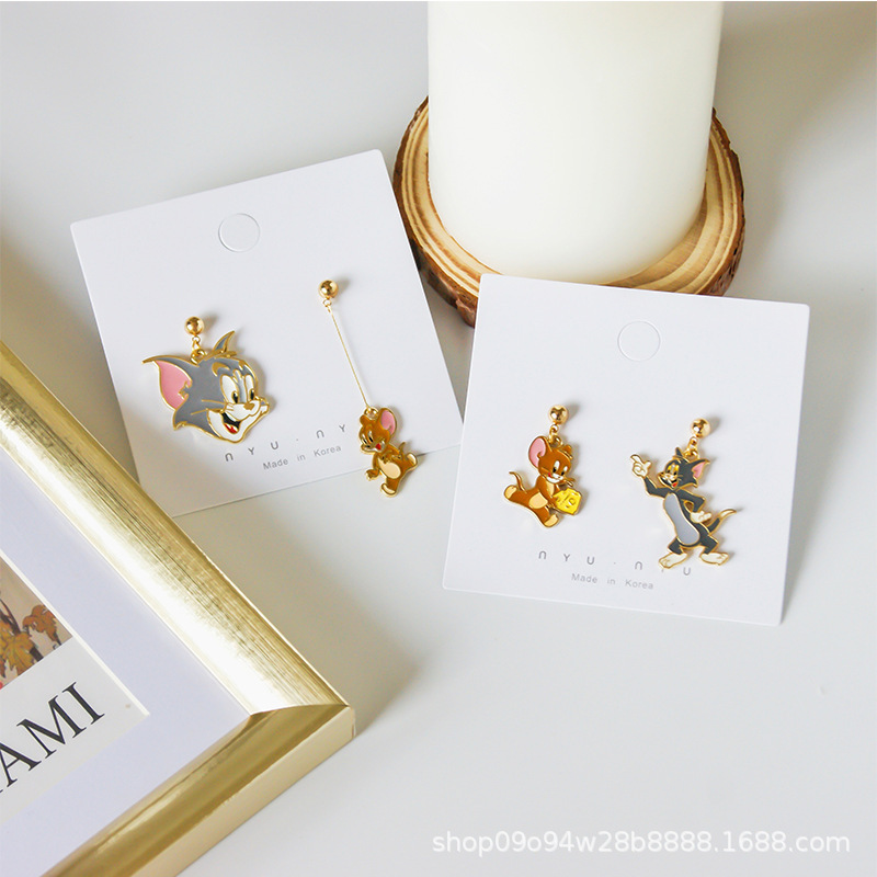 Childlike cartoon cute cat and mouse, sweet girly heart, simple and versatile earrings, ear studs and earrings