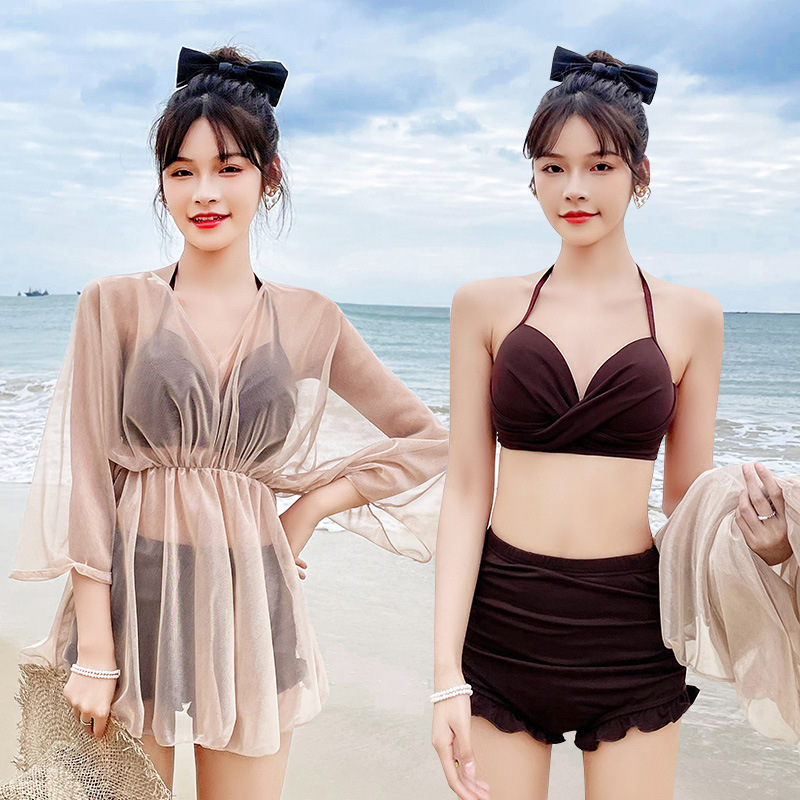 2024 new swimsuit for women summer Korean ins slimming belly covering conservative split three-piece cover-up swimsuit