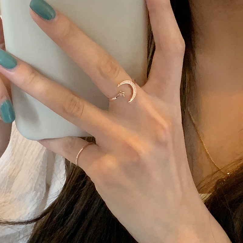 Korea Dongdaemun Star Moon Zircon Ring New Trendy Niche Design Fashion Opening Adjustable Index Finger Ring