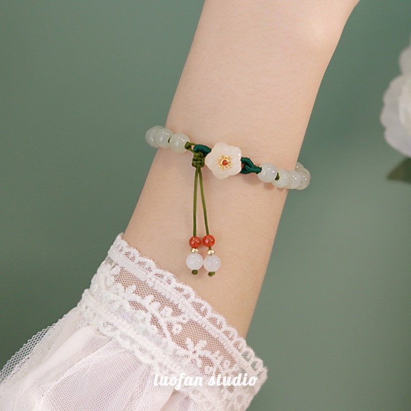 The same style of jade beads small peach blossom woven women's niche design student best friend gift round bead bracelet