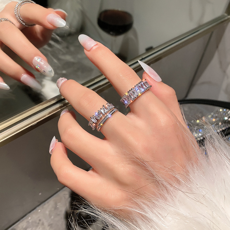 Niche design simple light luxury zircon ring internet celebrity cold style open index finger ring for women