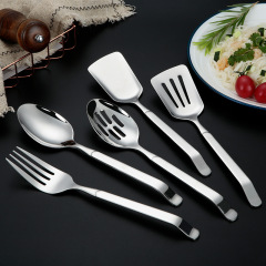 Non-magnetic 201 stainless steel extended and thickened buffet service spoon and fork for dividing dishes and colander large public spoon with laser logo