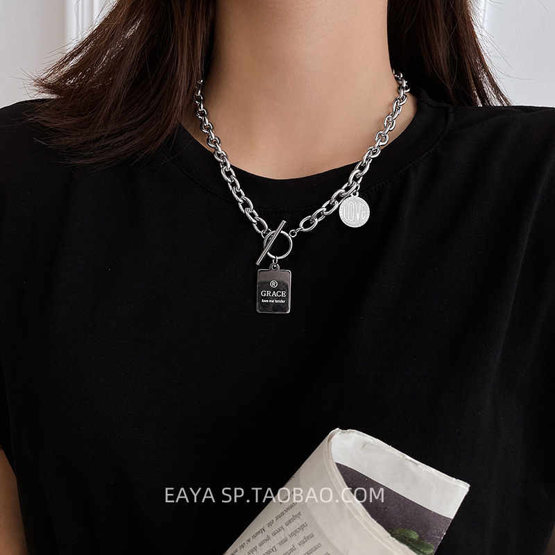 Hip-hop thick chain necklace for women, trendy Internet celebrity ins cool style, simple and versatile, clavicle chain for men, not cool
