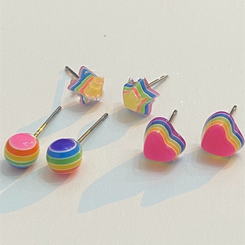 Dopamine Rainbow Candy Love Star Earrings Women's Niche Design Personalized Unique Earrings New Style
