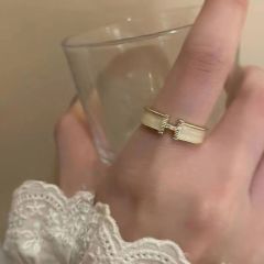 Ins trend~ temperament full diamond drop glaze letter H open ring women's fashion versatile personality niche light luxury index finger ring