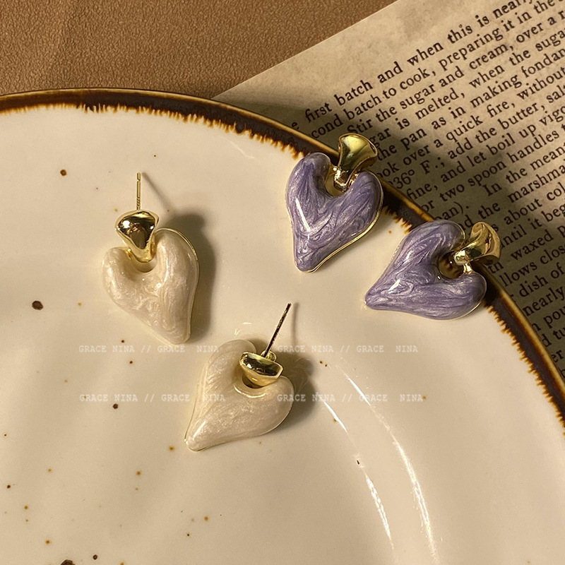 Romantic~ Glaze love earrings, feminine, high-end, niche earrings, earrings, new accessories