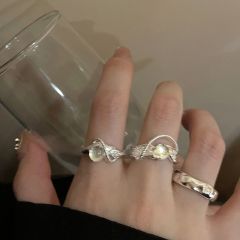 New moonstone irregular opening ring, female personality, versatile, niche, light luxury, high-end design ring