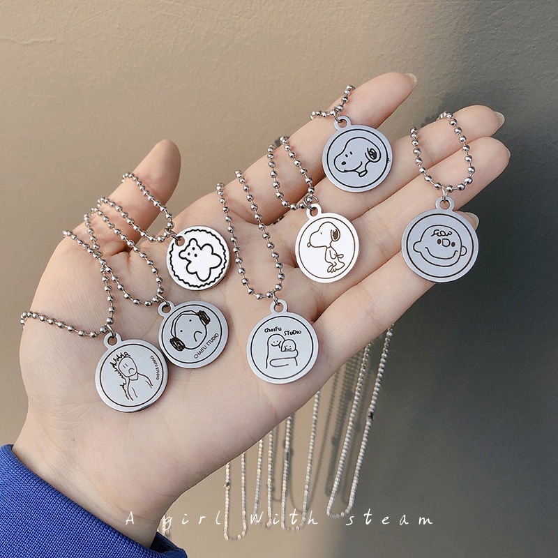 Titanium steel non-fading bear Snoopy long pendant necklace for women trendy ins personalized hip-hop couple sweater chain for men