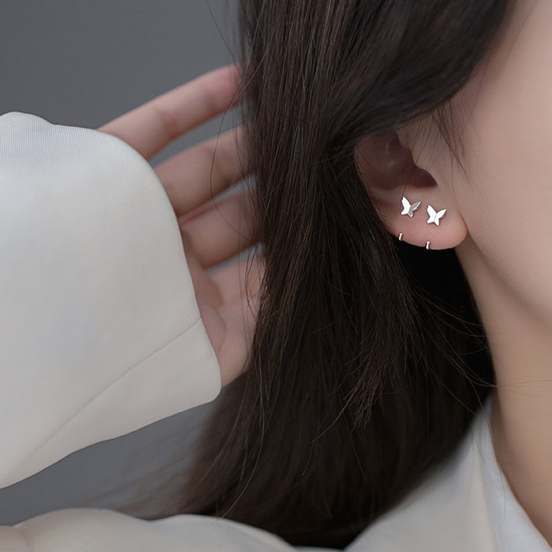 Butterfly earrings for women, new ear hooks, Korean temperament, high-end sense, round face, small earrings, simple earrings