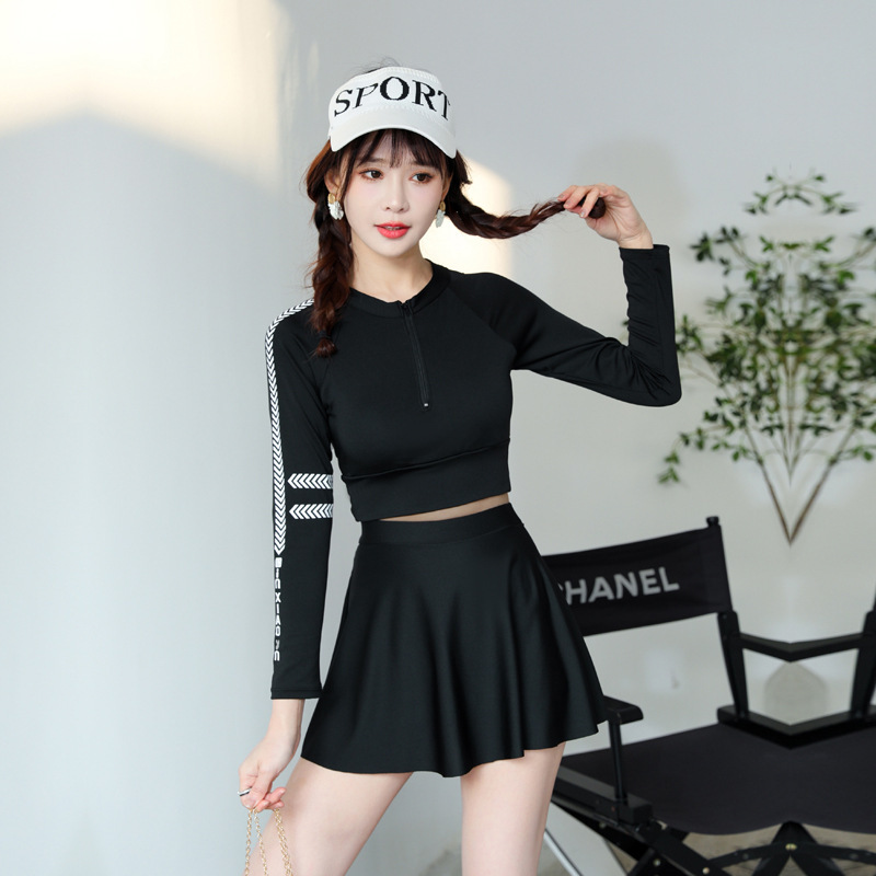 Women's swimsuit summer split long-sleeved conservative boxer angle 2024 new high-waist belly-covering student Korean version Internet celebrity slimming swimsuit