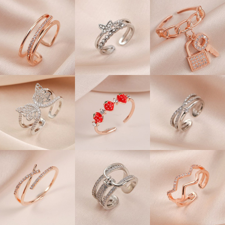ins trendy ring female niche design fashionable personality light luxury high-end cold style index finger ring open hand jewelry