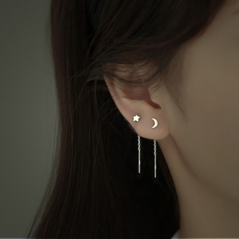 Ear nourishing star moon bean earrings for women, simple and versatile tassel ear wire star earrings, ear piercing temperament jewelry