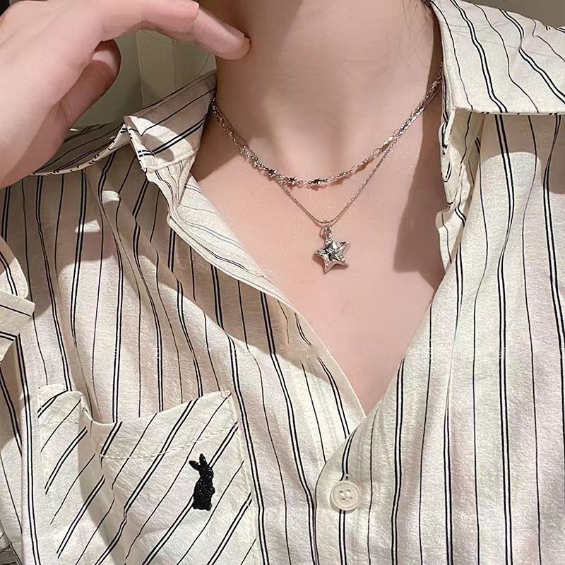 Galaxy~Double layered Juezi star pendant necklace for women, light luxury niche temperament, versatile hot girl clavicle chain