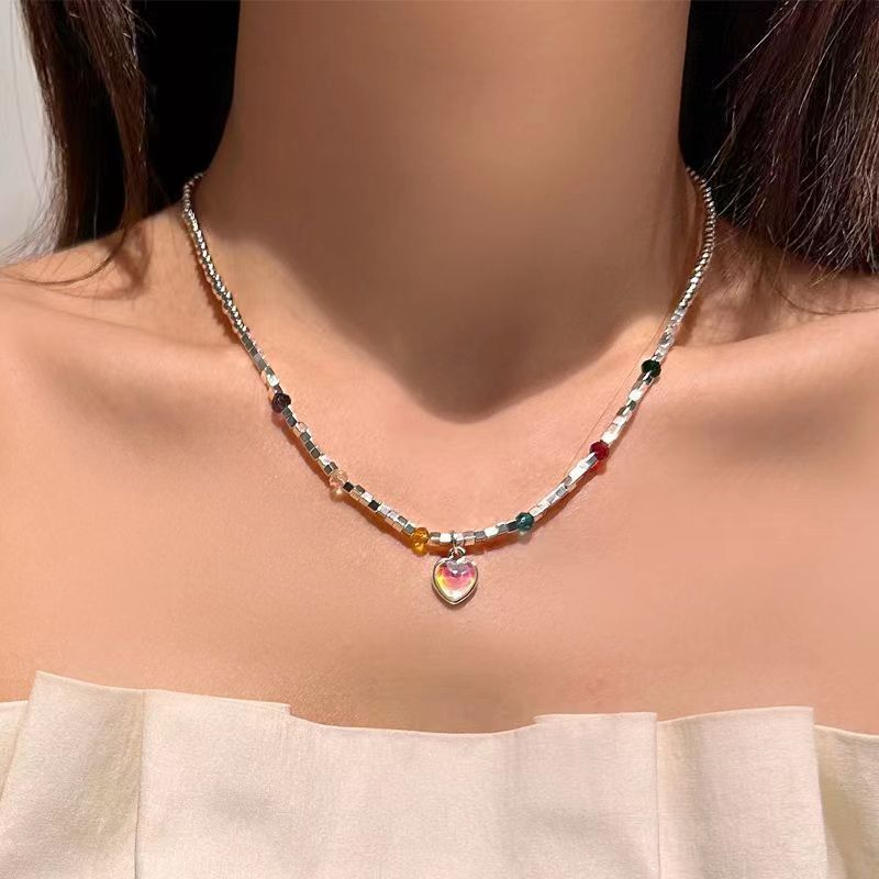 ins trendy Korean new beaded moonlight love pendant necklace women's summer high-end clavicle chain niche bracelet