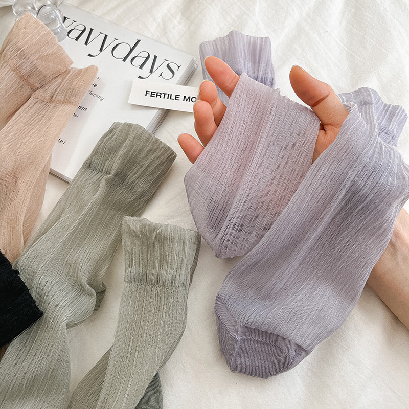 Summer thin glass silk princess sweet spring stockings short crystal stockings loose cotton breathable pregnant women