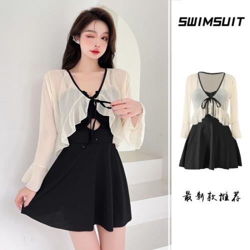 2024 Korean version of the new sexy one-piece cover-up two-piece swimsuit college style long-sleeved slim pure lust style swimsuit