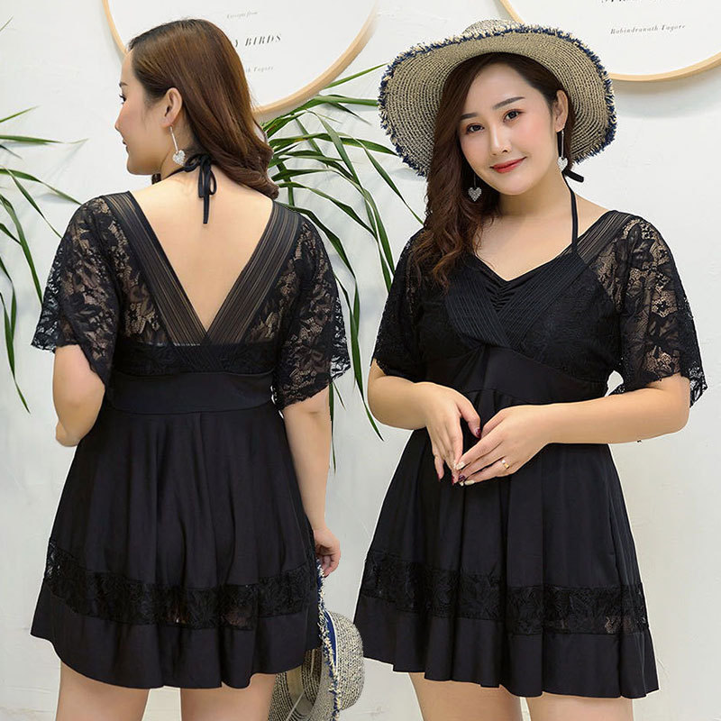 New special plus size swimsuit for fat women 200 pounds, slim and belly-covering, loose and conservative split skirt swimsuit