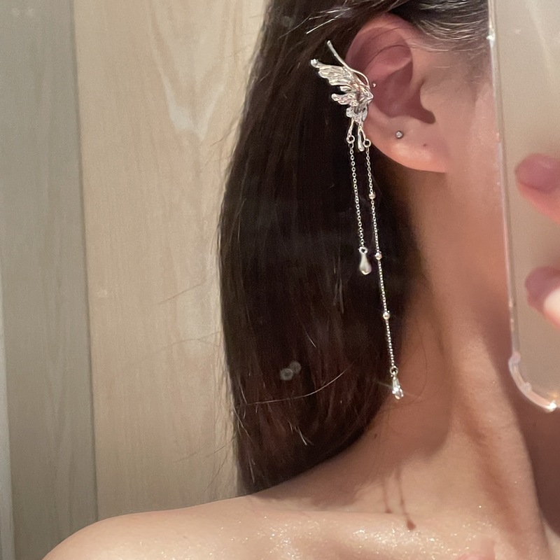 French style super fairy butterfly ear bone clip elf earrings for women without pierced ears niche design personalized tassel water drop earrings