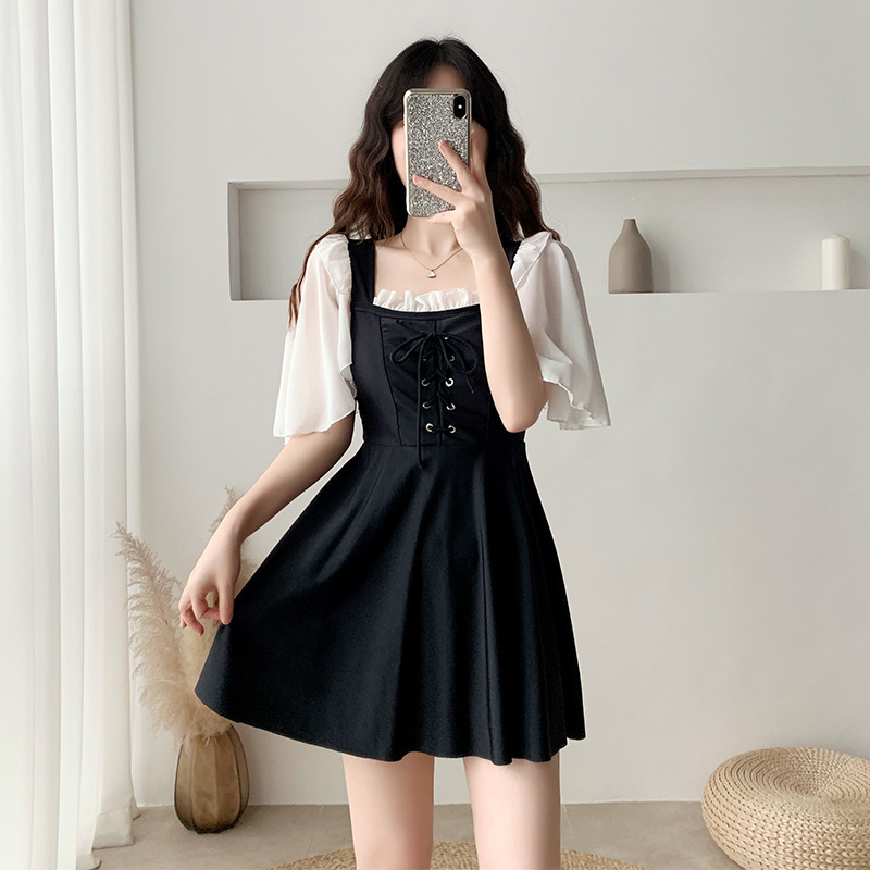 2024 New One-piece Swimsuit for Women Covering Belly and Slimming Skirt Style Conservative Hot Spring Sexy Hollow Korean Fairy Style Swimsuit