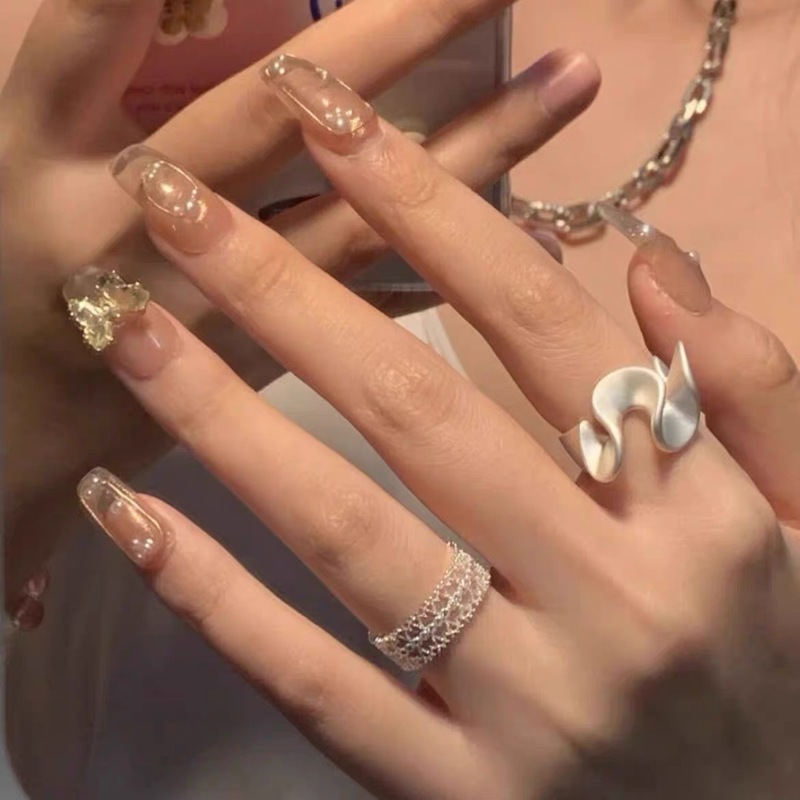 Waves and skirt Zircon lace ring ins design matte matte silver ring opening adjustable for women