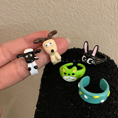 So cute ~ Cartoon Pacha dog, little sheep, Totoro open ring, versatile childlike design ring for women