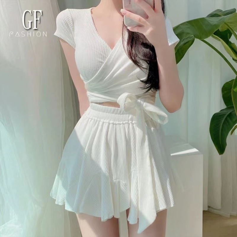 Swimsuit women's split skirt style new internet celebrity ins high waist slim conservative student hot spring swimsuit