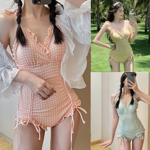Women's swimsuit 2024 new style high-end small breasts gathered slimming conservative student sexy one-piece girl hot spring swimsuit