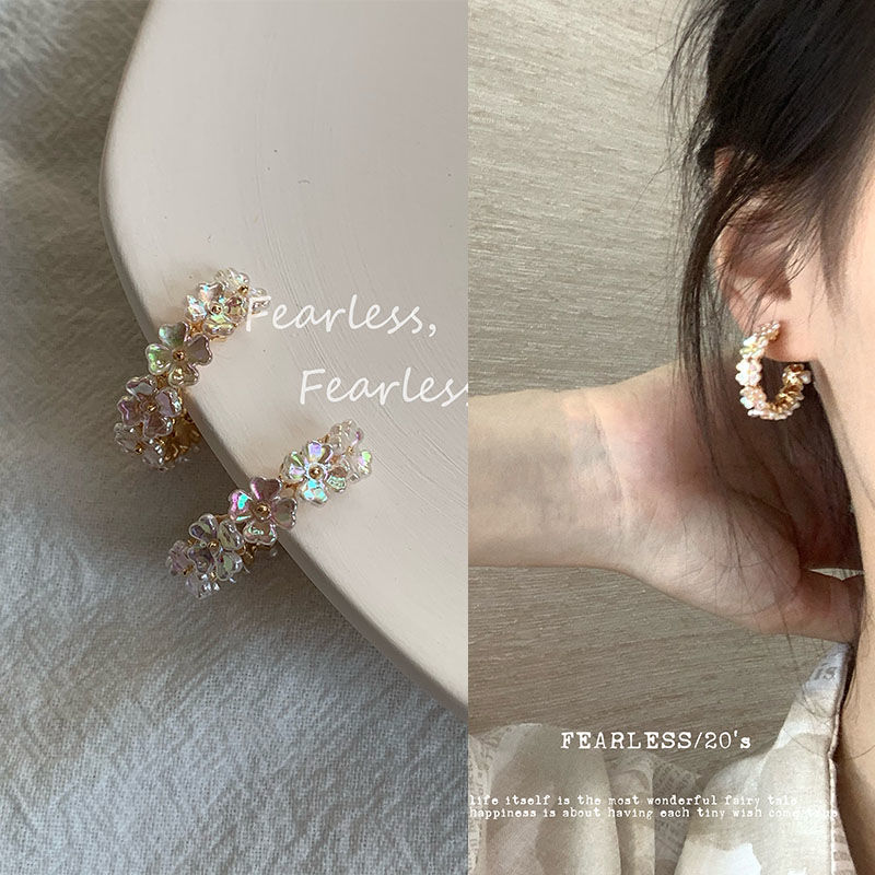 Earrings New Style Trendy Korean C-shaped Earrings Female Internet Celebrities Flower Personalized Cold Style Earrings