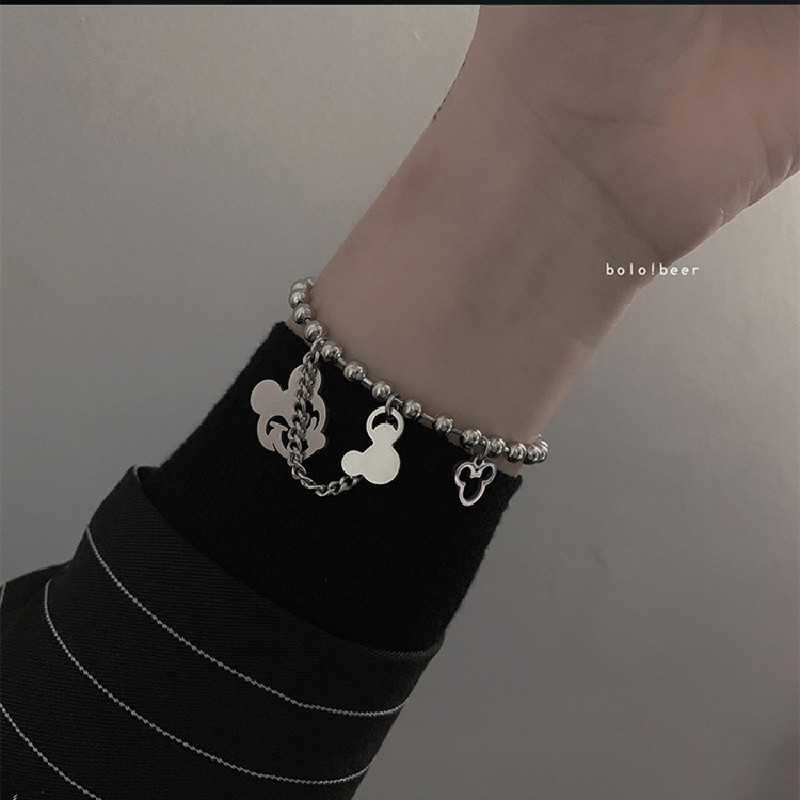 Mickey pendant bracelet ins small design European and American style leopard print double layer stacked bracelet internet celebrity hand jewelry for women