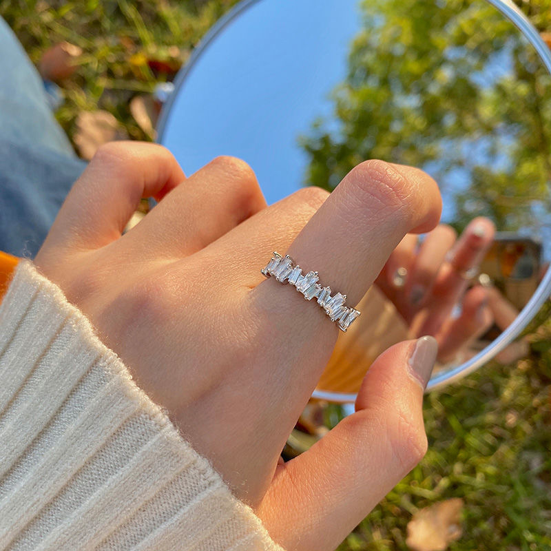 Gentle French ins super flash zircon ring for women, high-end, versatile open ring, light luxury, trendy, simple and niche design
