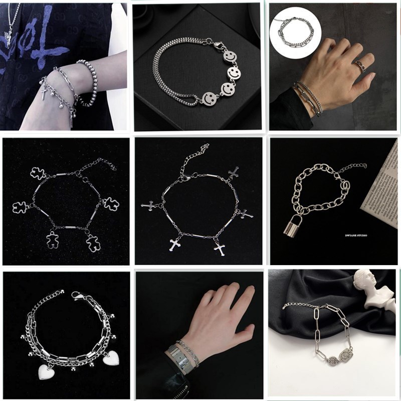 Dark Internet celebrity trend double-layer mourning old bracelet ins European and American style hip-hop trend versatile hand accessories